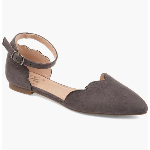 Brinley Co. Womens Scalloped Ankle Strap Flat Grey, 9 Regular US - Picture 3 of 3